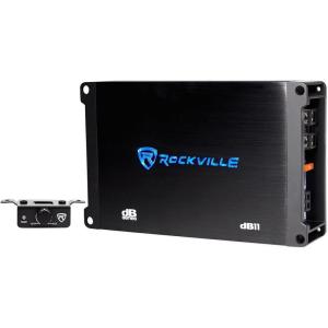 imageRockville dB11 1400W Peak350W RMS Mono 2Ohm ClassD Car Amplifier Wired Bass Remote Compact Size Low THD for Powerful Car Audio