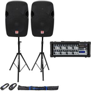 image2 Rockville 12quot 2400 Watt DJ PA SpeakersStandsCablesBagBluetooth Mixer