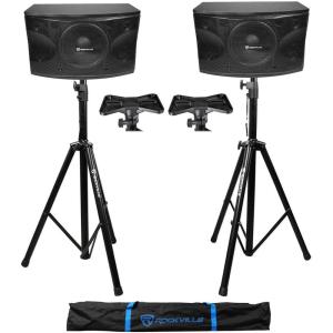 imagePair Rockville KPS12 12quot 3Way 1600 Watt MDF KaraokePro SpeakersTripod Stands