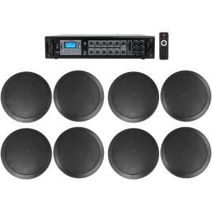 imageRockville 6Zone Home Audio System8 Black Ceiling Speakers 4 BedroomLiving RoomBathroom