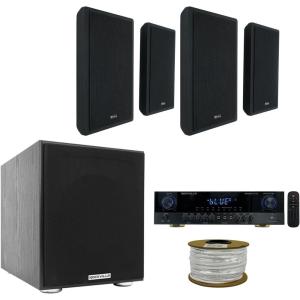 imageRockville Amplifier4 RockSlim Black Home Theater Wall Mount Slim SpeakersSub