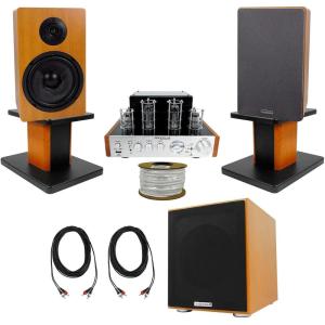 imageRockville BluTube Bluetooth Tube AmplifierWood Bookshelf SpeakersStands and Subwoofer