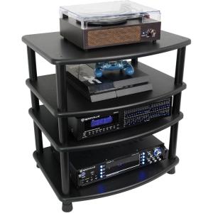 imageRockville FLX Black Adjustable Height 4 Shelf Home Theater Audio Rack Stand 24quotx18quot 300lb Limit Steel Tubes Perfect for Home Theaters StudiosBlack