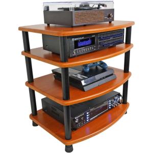 imageRockville FLX Black Adjustable Height 4 Shelf Home Theater Audio Rack Stand 24quotx18quot 300lb Limit Steel Tubes Perfect for Home Theaters StudiosClassic Wood