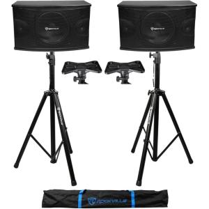 imageRockville Pair KPS10 10quot 3Way 1200 Watt MDF KaraokePro SpeakersTripod Stands