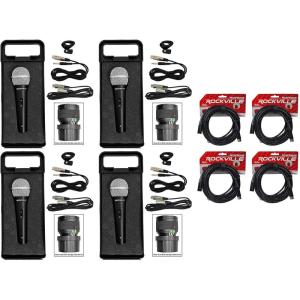 imageRockville 4 RMCXLR Metal Handheld Wired Microphones4 100 OFC XLR Cables