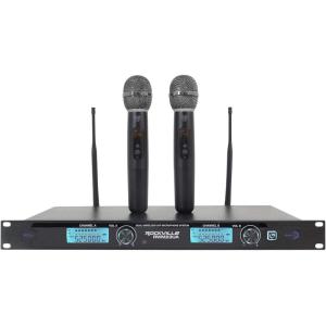 imageRockville RWM23UA UHF Wireless Pro Rack Mount Dual Microphone System 20 Channels Long Range Dual LCD Displays Separate Outputs for Karaoke and Live Performances
