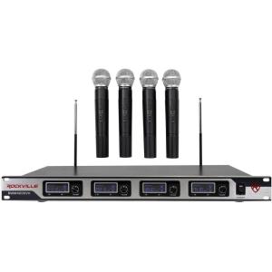 imageRockville RWM4200VH VHF Wireless Quad Handheld Microphone System 4 Mics LCD Display Rack Mount Dual Filter 110V240V AC for Karaoke and Churches