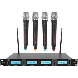 imageRockville RWM4401UH Quad UHF Wireless Handheld Microphone System with LCD Display Low Distortion Long Range for Live Performances and Events