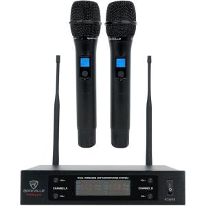 imageRockville RWM65U Dual UHF 15Channel Wireless Microphone System Metal Handheld Mics 400 Ft Range Dual XLR 14quot Output for Live Sound ampamp Presentations