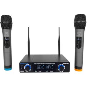 imageRockville RWM72U Dual UHF Wireless Handheld Microphone System Digital Display Long Range Noise Filter for Karaoke and Live Performances