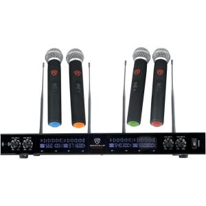 imageRockville RWM90U Quad UHF Wireless Microphone System 4 Mics LCD Display Metal Casing 467491 MHz 400 ft Range Indoor Automatic Pairing for Events and Performances