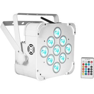 imageRockville Best PAR 60 White 54W RGBWAUV Wash Par Light Wireless DMX Rechargeable Battery Remote Included Up to 18Hr Battery Life for DJs Stage and Events