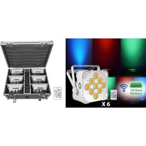 imageRockville Best Pack 60 6 Black 54W Battery Wash Lights RGBWAUV Wireless DMX Charging Case LongLife Battery LCD Display for DJs and EventsWhite
