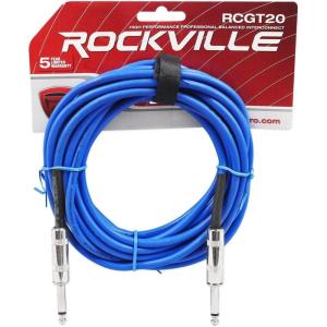 imageRockville RCGT20BL Instrument Cable 20 Ft Blue 14 TS to 14 TS 100 Copper Shielded Perfect for Guitar Live Performances and Studio Use