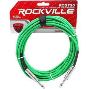 imageRockville RCGT20G Instrument Cable 20 Ft Green 14 TS to 14 TS 100 Copper Shielded Perfect for Guitar Live Performances and Studio Use