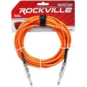 imageRockville RCGT20O Instrument Cable 20 Ft Orange 14 TS to 14 TS 100 Copper Shielded Perfect for Guitar Live Performances and Studio Use