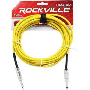 imageRockville RCGT20Y Instrument Cable 20 Ft Yellow 14 TS to 14 TS 100 Copper Shielded Perfect for Guitar Live Performances and Studio Use