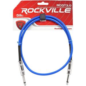 imageRockville RCGT30BL 3ft 14 TS to 14 TS Instrument Guitar Cable Blue OxygenFree Copper 90 OFC Braid Shield for Guitar Bass and Keyboards