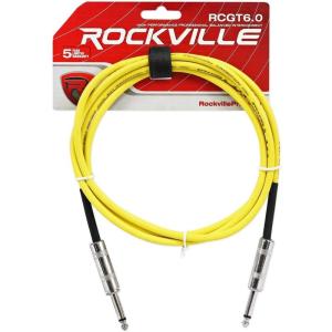 imageRockville RCGT60Y 6ft 14 TS to 14 TS Instrument Guitar Cable 100 OFC Copper NickelPlated Connectors 90 Shielding Yellow for Studio and Live Performance