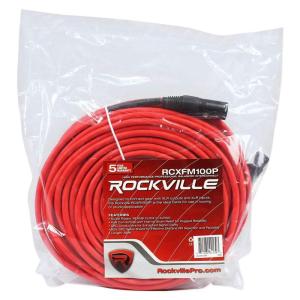 imageRockville RCXFM100PBL 100ft Female to Male XLR Cable NickelPlated REAN Connectors Low Noise Durable PVC Jacket Blue Color for Live Sound and Studio RecordingRed