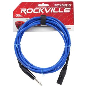 imageRockville RCXMB10BL 10ft Male REAN XLR to 14 TRS Cable 100 Copper Durable PVC Jacket Blue for Musicians and Live SoundBlue