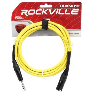 imageRockville RCXMB10BL 10ft Male REAN XLR to 14 TRS Cable 100 Copper Durable PVC Jacket Blue for Musicians and Live SoundYellow