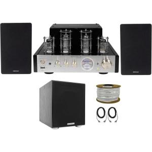 imageRockville BluTube Bluetooth Tube Amplifier65quot Black Bookshelf Speakers8quot Sub