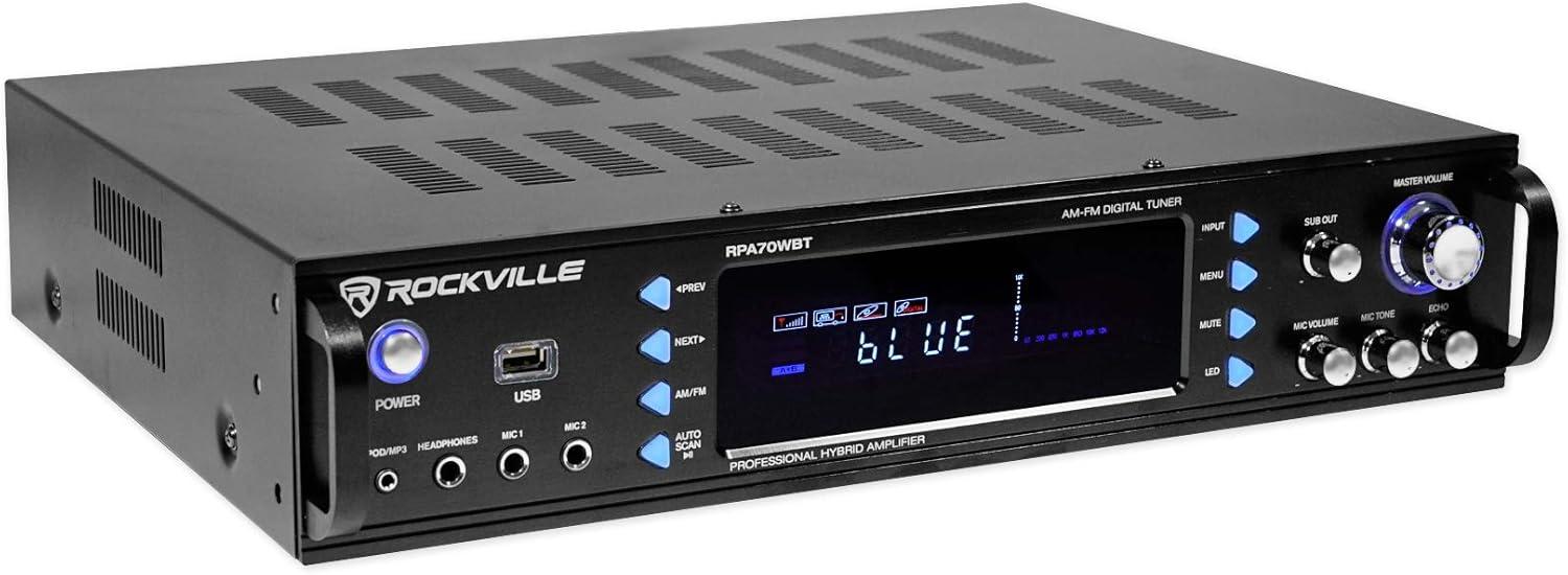 imageRockvilIe RPA70WBT 1000w 2 Channel Rack DJ AmplifierMixerwBluetoothUSBMics