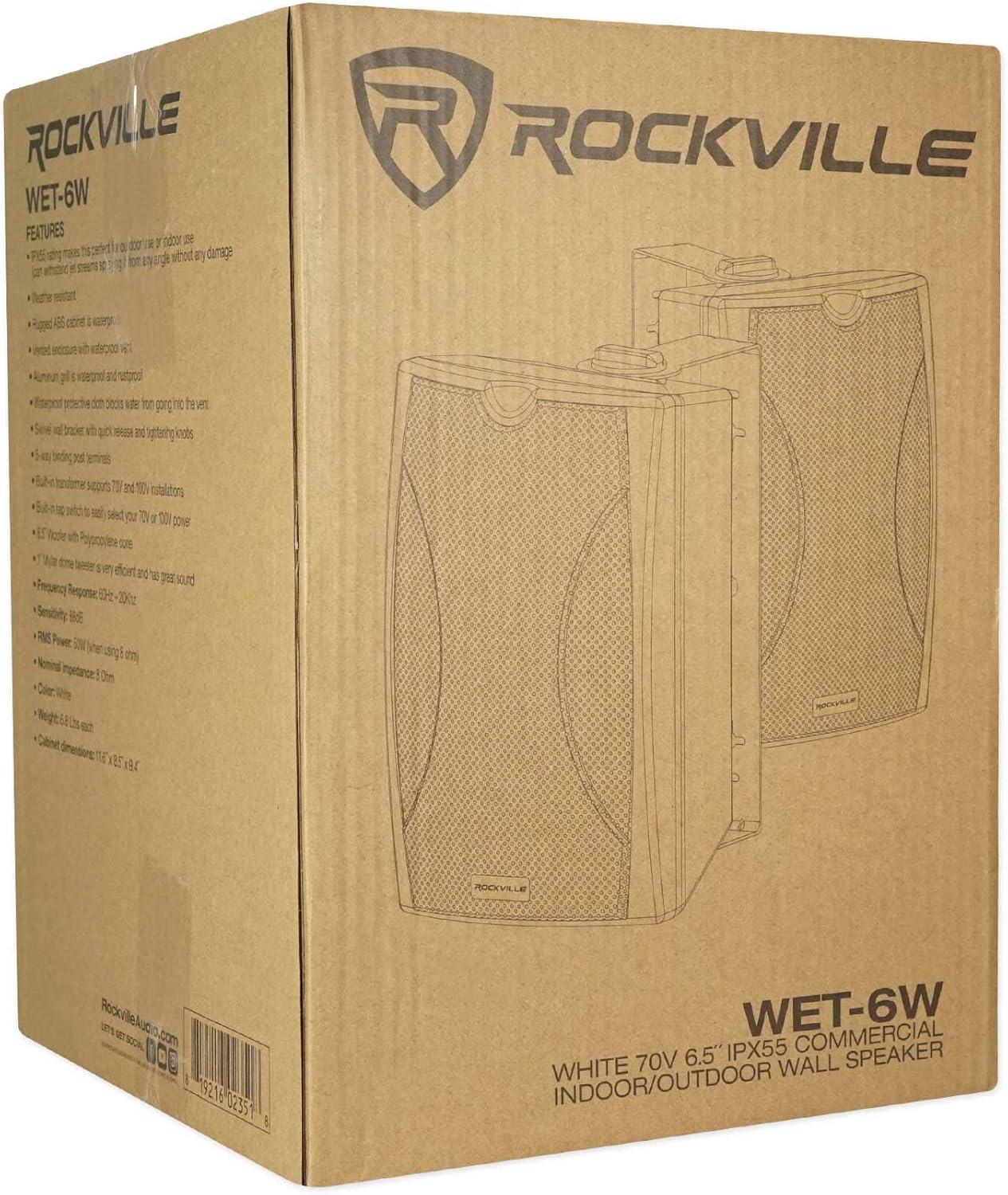imageRockville 10 WET6W 70V 65quot IPX55 White Commercial IndoorOutdoor Wall Speakers