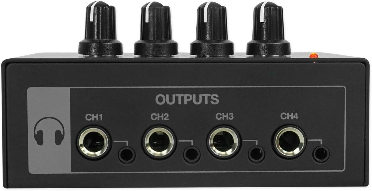 imageRockville RHPA4 4Channel Headphone Amplifier StereoMono Switch Dual 14quot and 35mm Outputs per Channel USB Power for Studio and Podcast Monitoring