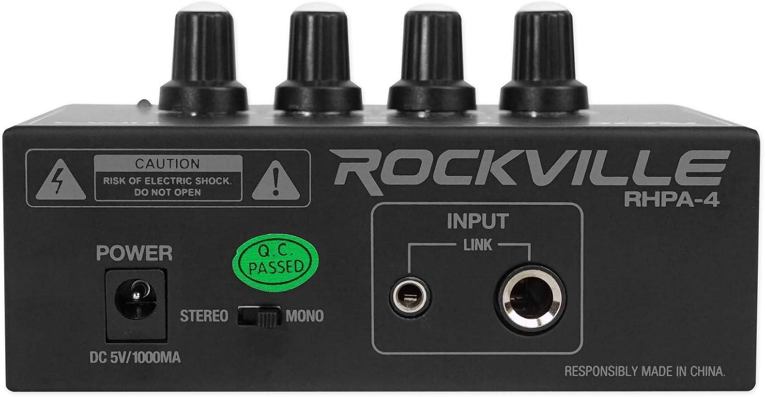 imageRockville RHPA4 4Channel Headphone Amplifier StereoMono Switch Dual 14quot and 35mm Outputs per Channel USB Power for Studio and Podcast Monitoring