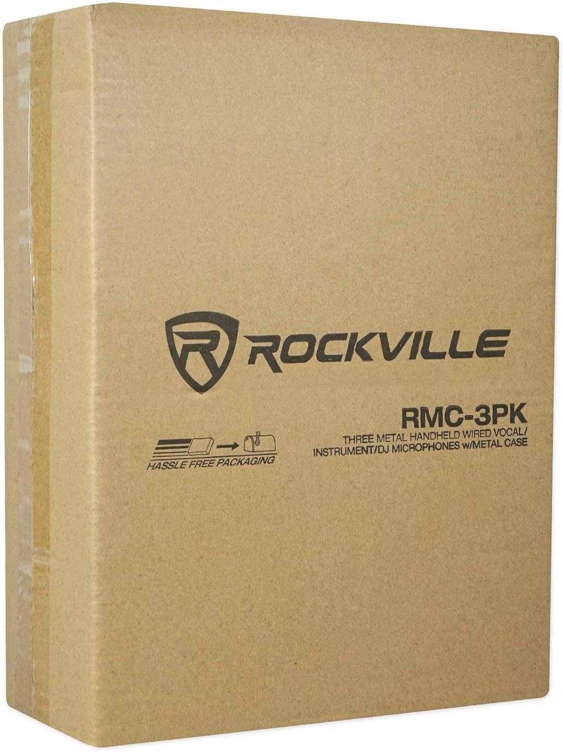 imageRockville RMC3PK Dynamic Microphones 3 Pack UniDirectional Metal Build XLR Clear Sound Low Background Noise Durable Case for Vocals Instruments DJs