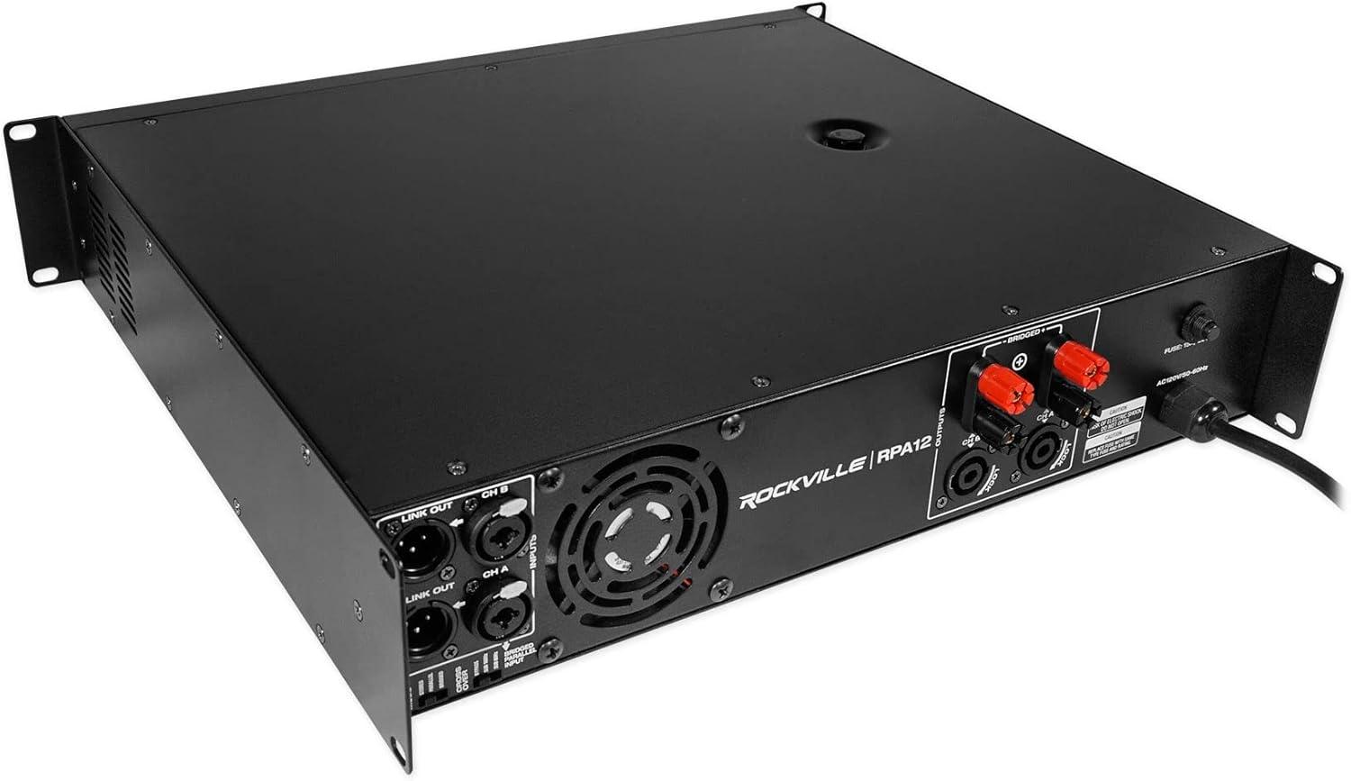 imageRockville RPA12 5000W Peak1400W RMS 2 Channel Rack Mount Power Amplifier Bridgeable ProDJ Amp LED Indicators for Live Sound