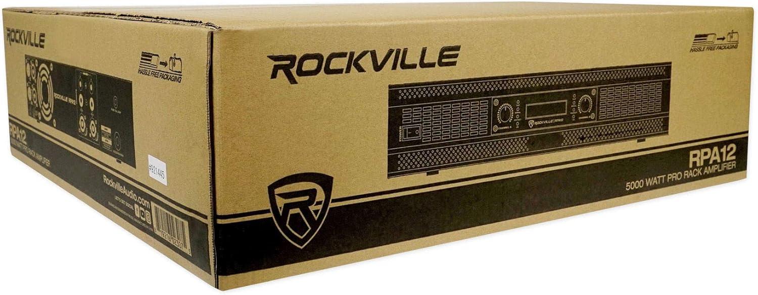 imageRockville RPA12 5000W Peak1400W RMS 2 Channel Rack Mount Power Amplifier Bridgeable ProDJ Amp LED Indicators for Live Sound