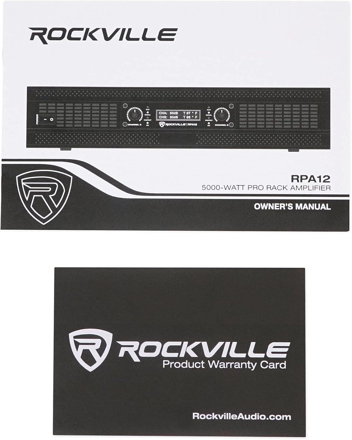 imageRockville RPA12 5000W Peak1400W RMS 2 Channel Rack Mount Power Amplifier Bridgeable ProDJ Amp LED Indicators for Live Sound