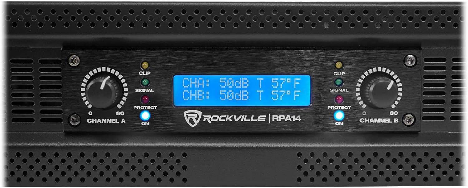 imageRockville RPA14 7000W Peak  2000W RMS 2 Channel Power Amplifier BridgeableStereoParallel Modes Crossover Switch LCD Display for Pro DJs and Live Sound