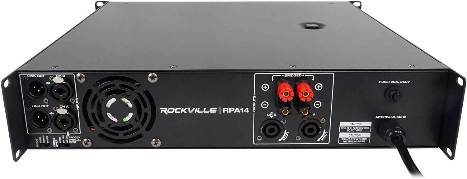imageRockville RPA14 7000W Peak  2000W RMS 2 Channel Power Amplifier BridgeableStereoParallel Modes Crossover Switch LCD Display for Pro DJs and Live Sound