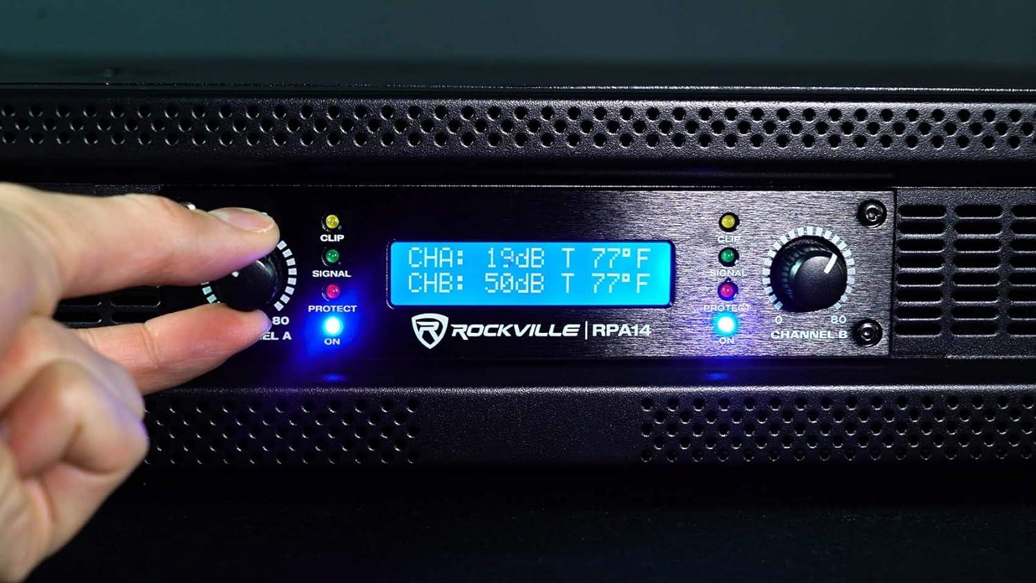 imageRockville RPA14 7000W Peak  2000W RMS 2 Channel Power Amplifier BridgeableStereoParallel Modes Crossover Switch LCD Display for Pro DJs and Live Sound