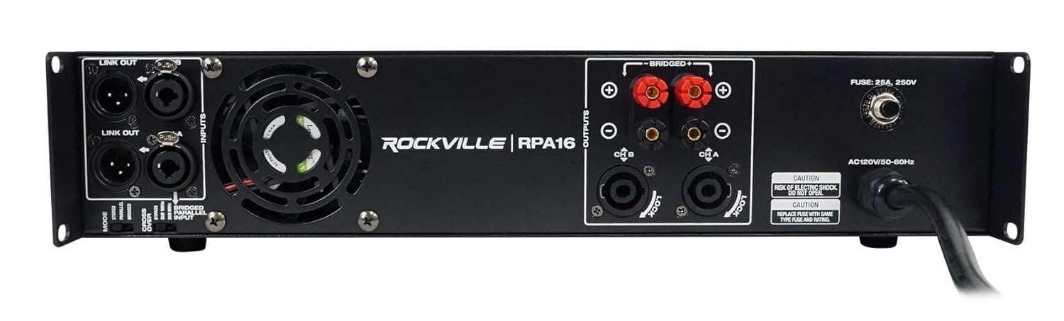 imageRockville RPA16 10000 Watt 2 Channel Power Amplifier ProDJ AmpSpeakon Cables