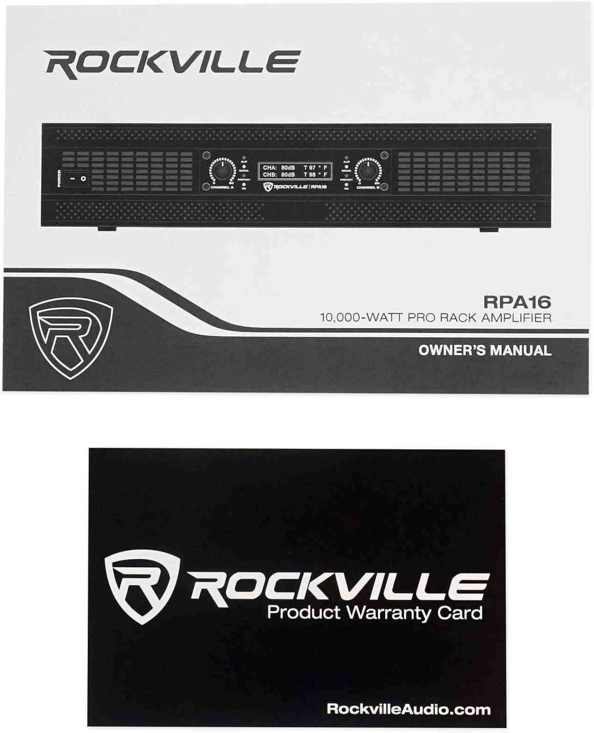 imageRockville RPA16 10000W Peak3000W RMS 2Channel Power Amplifier Bridgeable Builtin Crossover Limiter LCD Display XLRSpeakonBanana Outputs for Pro Audio and DJ