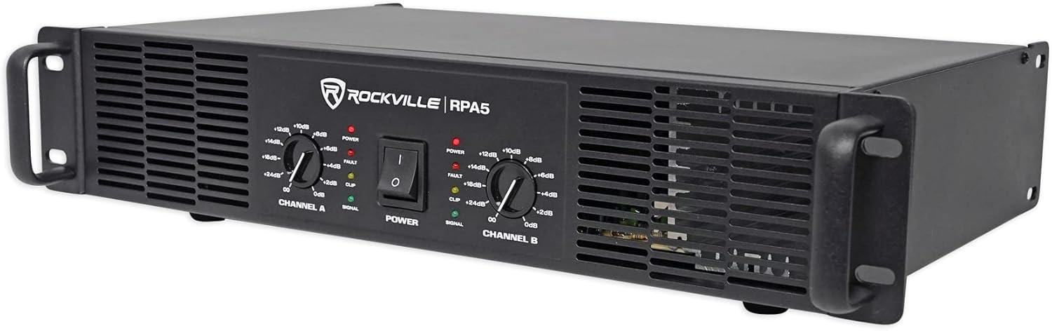 imageRockville RPA5 2Channel Power Amplifier 200W RMS  4 Ohm 1000W Peak StereoMono Switch Builtin Crossover for DJs Live Sound and Pro Audio