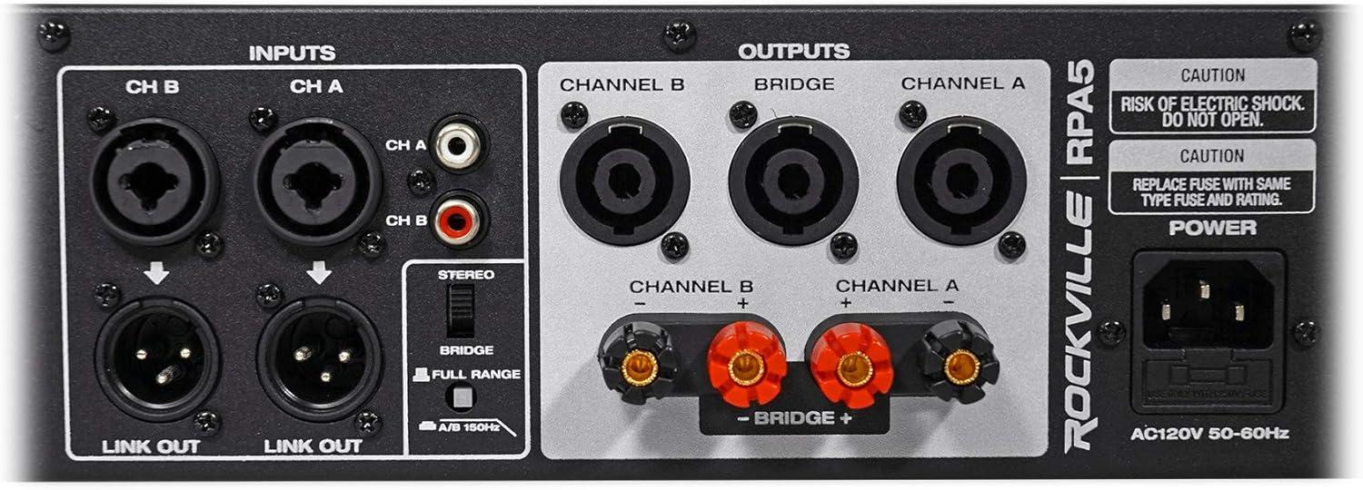 imageRockville RPA5 2Channel Power Amplifier 200W RMS  4 Ohm 1000W Peak StereoMono Switch Builtin Crossover for DJs Live Sound and Pro Audio