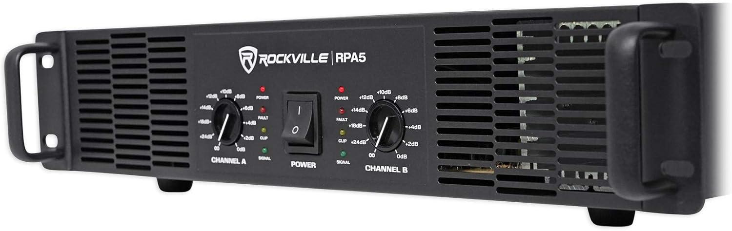 imageRockville RPA5 2Channel Power Amplifier 200W RMS  4 Ohm 1000W Peak StereoMono Switch Builtin Crossover for DJs Live Sound and Pro Audio