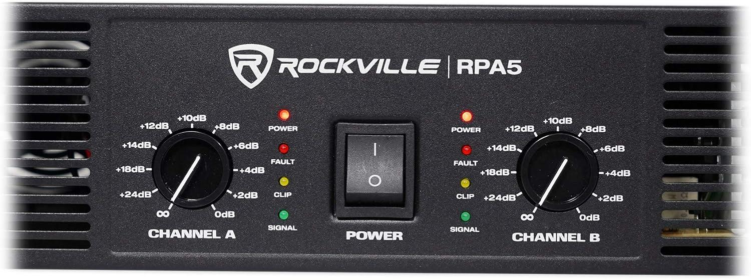 imageRockville RPA5 2Channel Power Amplifier 200W RMS  4 Ohm 1000W Peak StereoMono Switch Builtin Crossover for DJs Live Sound and Pro Audio
