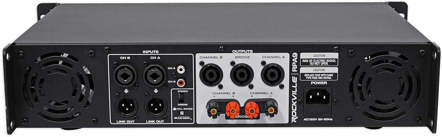 imageRockville RPA9 3000W Peak800W RMS 2 Channel Power Amplifier High Output Durable Build Versatile Inputs for DJs and Pro Audio