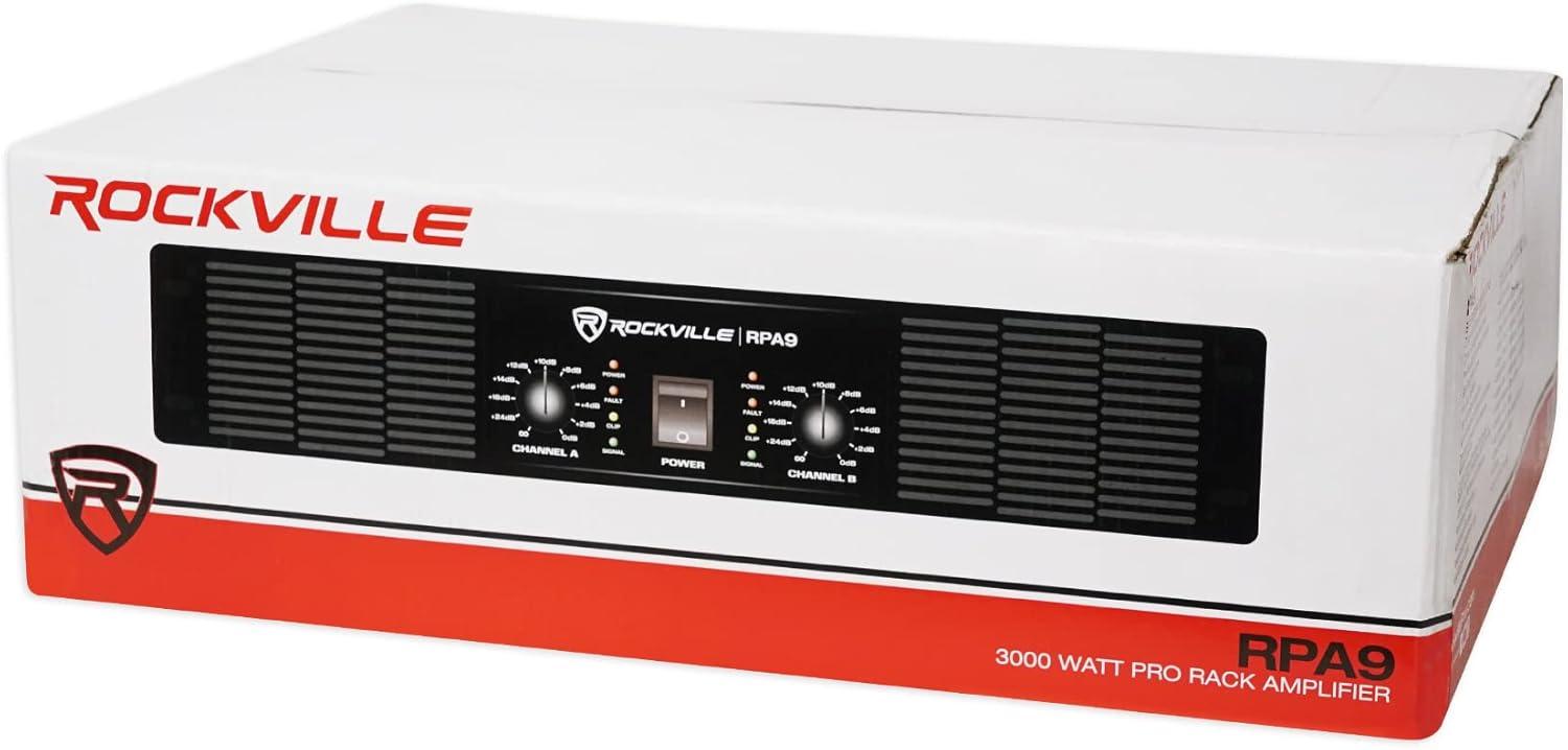 imageRockville RPA9 3000W Peak800W RMS 2 Channel Power Amplifier High Output Durable Build Versatile Inputs for DJs and Pro Audio