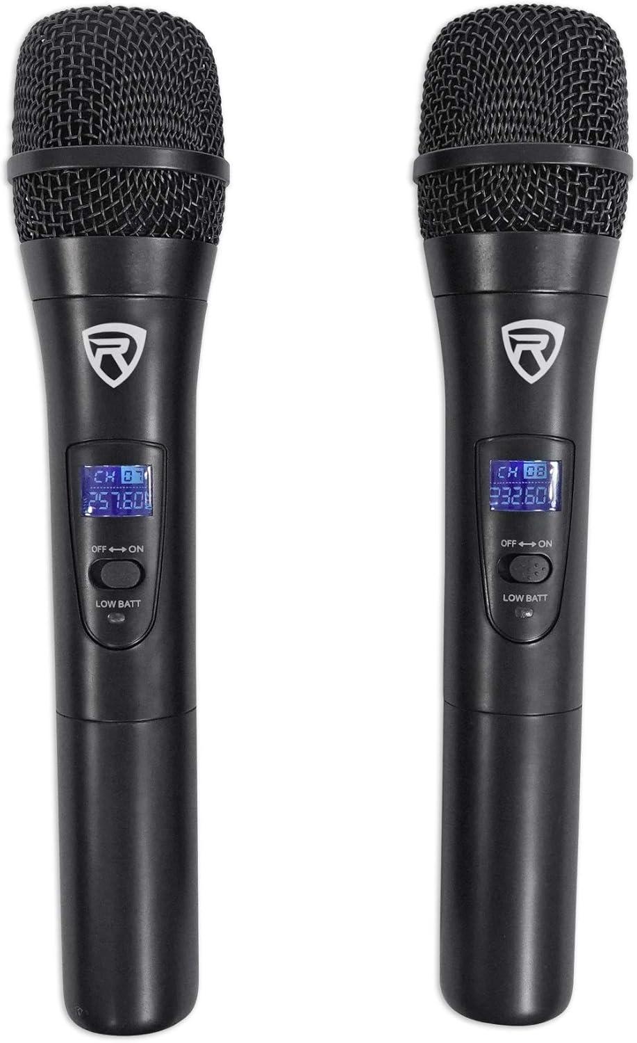 imageRockville RWM1203VH Dual Wireless Handheld Microphone System 2 Mics VHF Long Range Clear Sound Digital Display for Karaoke Stage Church Live Events