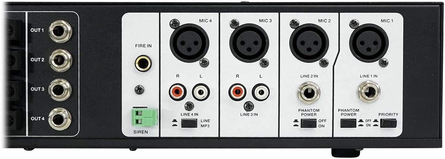 imageRockville Rock Matrix 4 440W 4Zone 70V Commercial Amplifier Bluetooth 50 Matrix Routing Emergency Inputs for Restaurants Bars Schools Offices