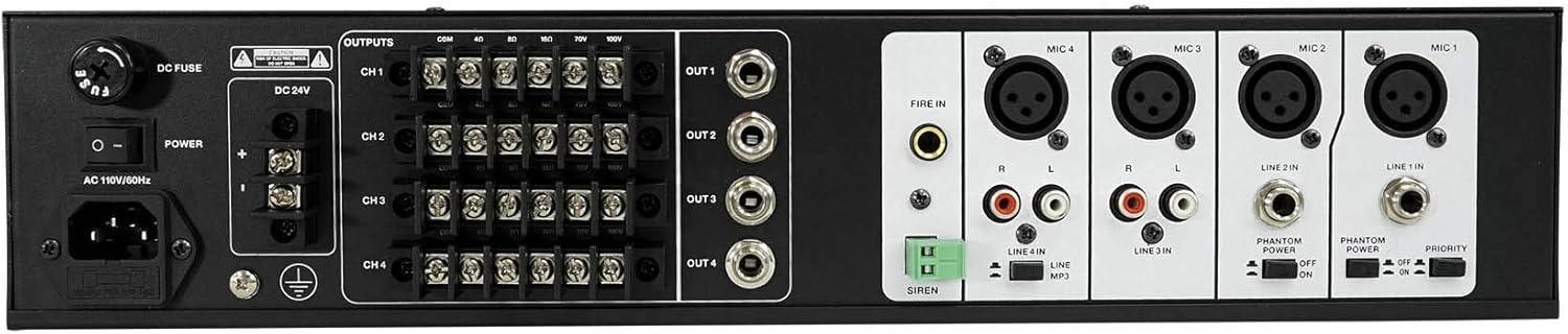 imageRockville Rock Matrix 4 440W 4Zone 70V Commercial Amplifier Bluetooth 50 Matrix Routing Emergency Inputs for Restaurants Bars Schools Offices